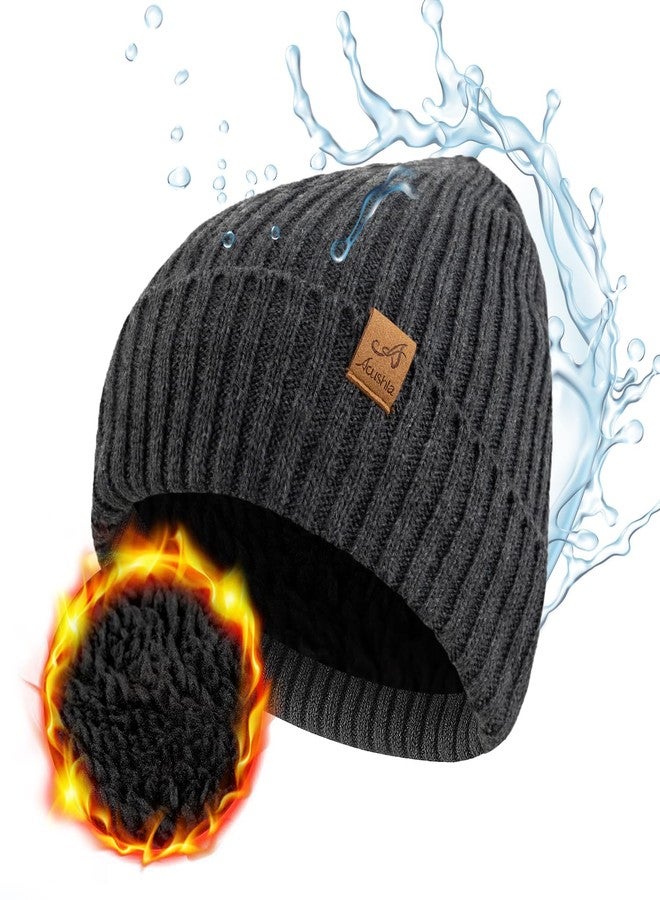 ACUSHLA Waterproof Windproof Cuff Beanie for Men & Women - Fleece-Lined Thick Warm Knitted Winter Hat for Cold Weather Unisex Heavyweight Watch Cap, Dark Grey - Image 1